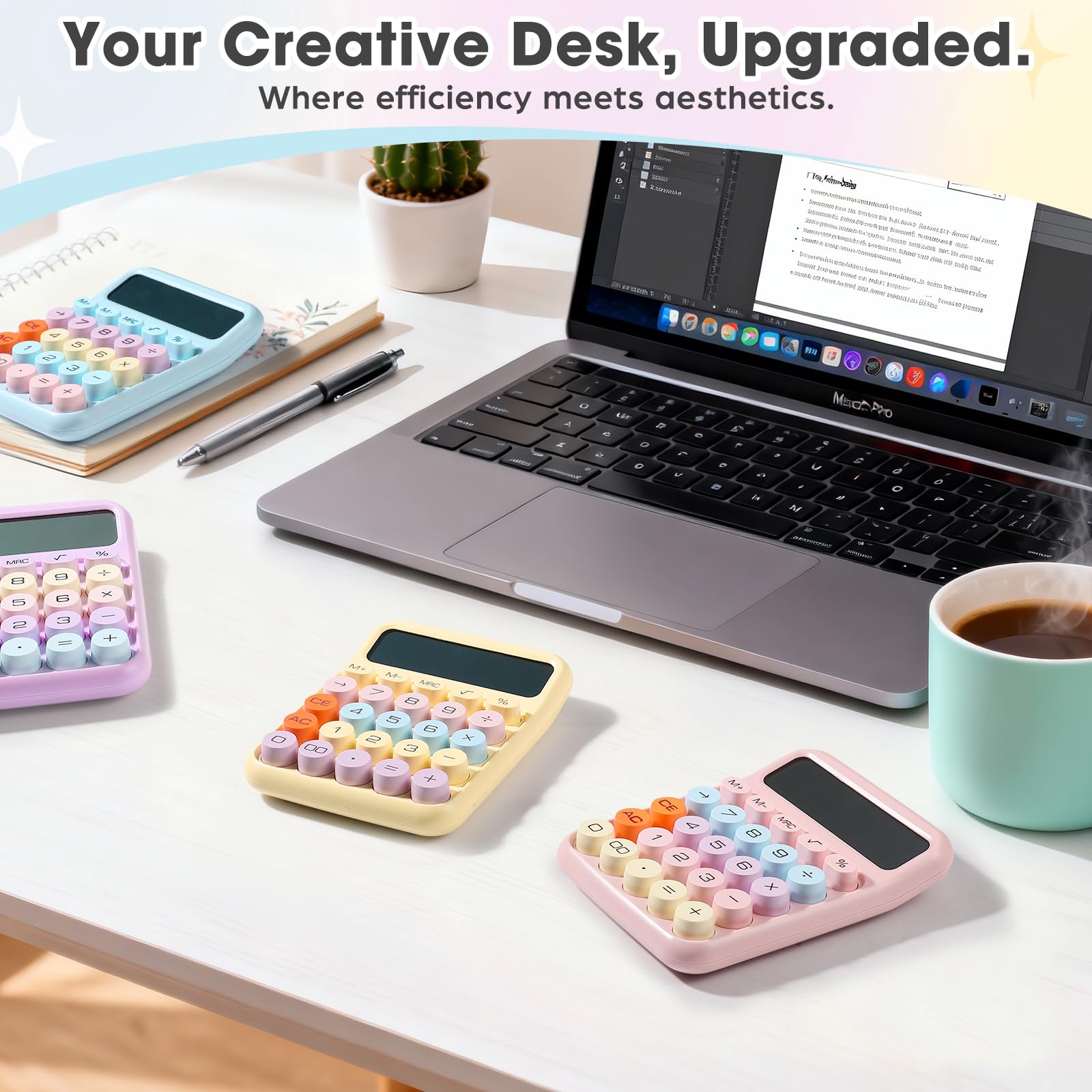 Taschenrechner mit mechanischer Tastatur, 12-stelliges großes Display mit Batteriebetrieb, 4 weiche Pastellfarben für einfache Verwendung im Büro, in der Schule und zu Hause, 8 Stück