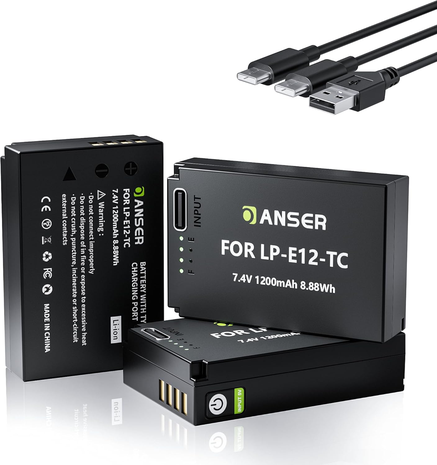 E12 Battery and USB C Charging Replacement Batteries, 1200mAh Camera Battery with USB Charging for Canon Power Shot SX70 HS，Rebel SL1，EOS M50 Mark II, M, M2, M10, M100, M200 Digital Cameras