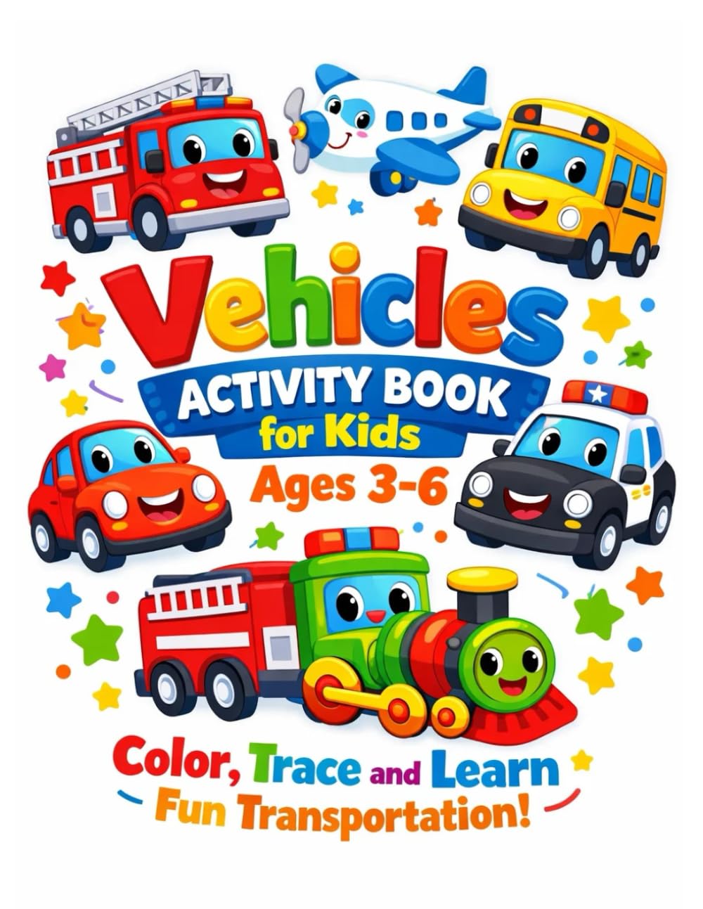 Vehicles Activity Book for Kids Ages 3–6: Color, Trace and Learn Fun Transportation!
