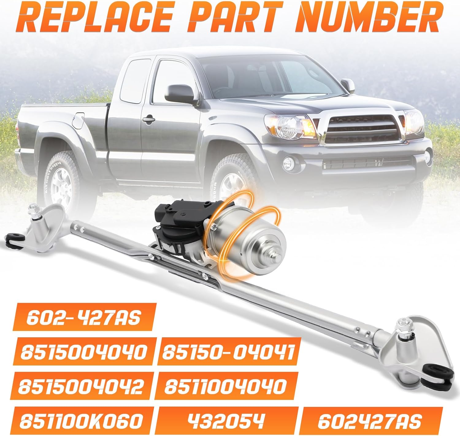 602-427AS Front Windshield Wiper Motor and Linkage Assembly Compatible with Toyota Tacoma 2005-2015# 8515004040, 85150-04041, 8515004042, 8511004040, 851100K060, 432054
