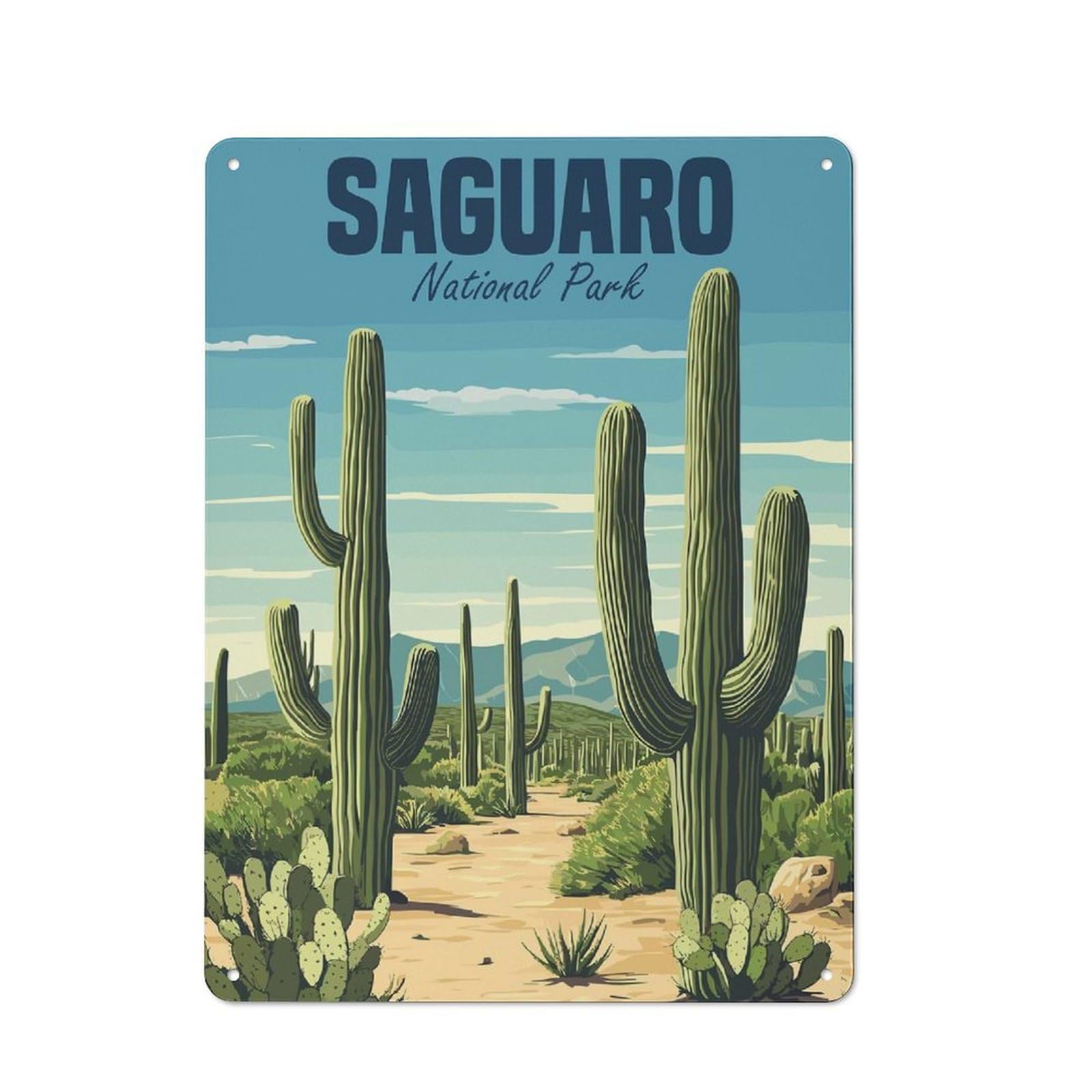 Junmoney Style-20 Modern Retro Decorative Metal Plaque 40X30cm Featuring Saguaro National Park, Loft Wall Plaque For Flat, Bar, Studio Or Gallery Wall