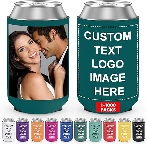 Fundas enfriadoras de latas personalizadas a granel, plegable a granel, soporte para botellas de bebidas con logotipo, texto de imagen, para bodas,