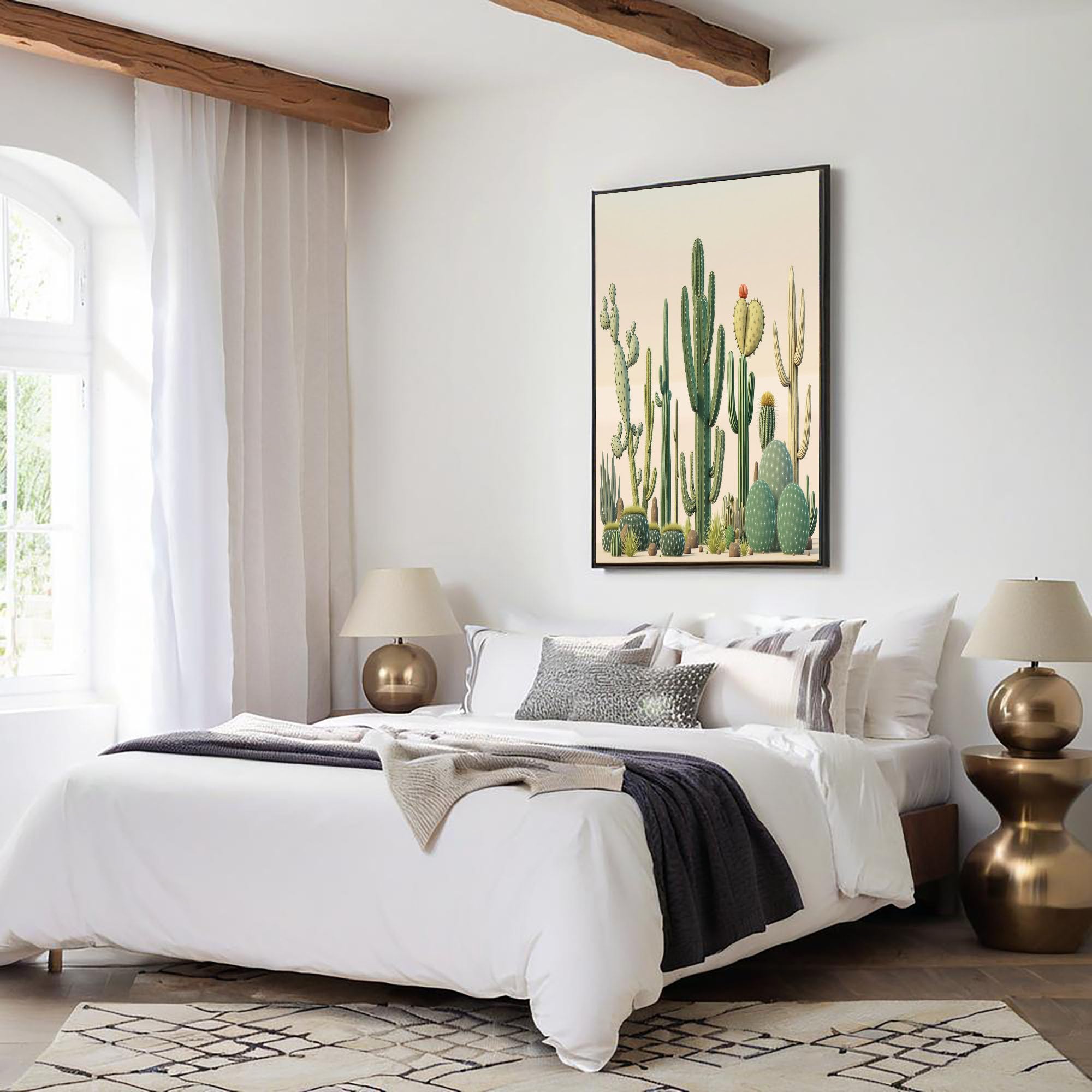 CDXNORA Impression sur Toile Plantes Illustrations, Vert Tableau Murale, Désert Cactus Photo sur Toile Tableau Decoration Murale, Pour Salon Couloir Salle de Bains WC, 60x80 cm