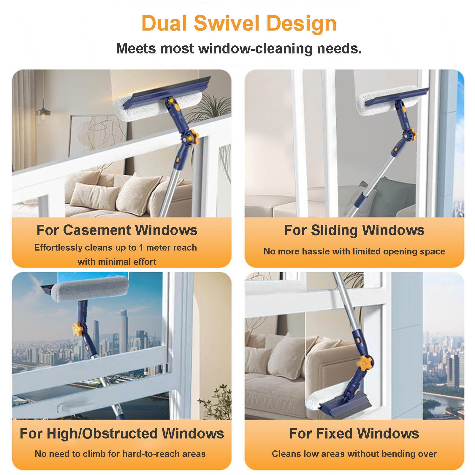 Teleskop Fensterputzer Mit Abzieher mit Drehbarem Kopf Fensterputzer Set mit Verstellbarer Verlängerungsstange Geeignet für Glas, Autoscheiben usw,white-120cm（47.24in）
