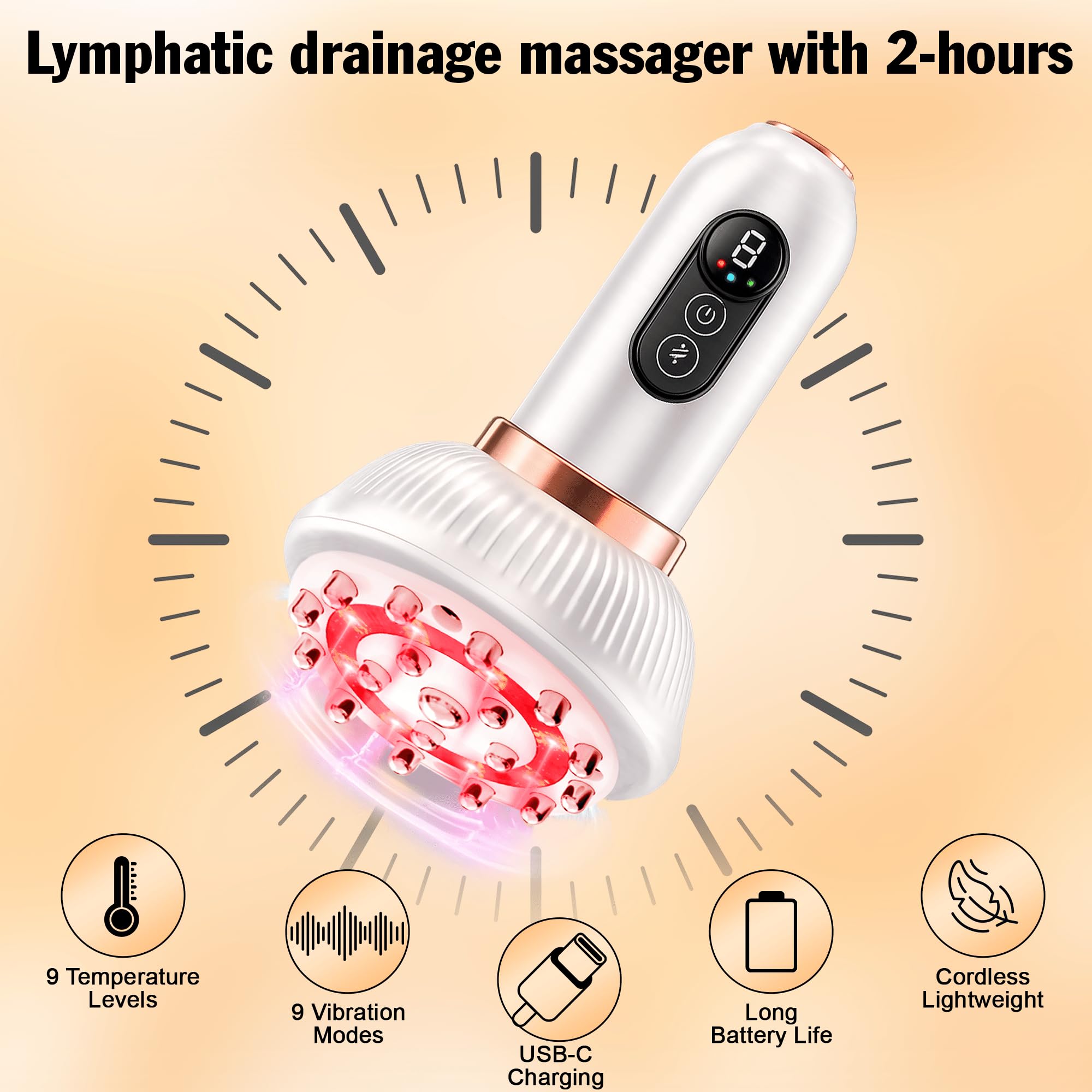 5 in 1 Lymphatic Drainage Massager with Microcurrent, Light, Heat, Vibration - Anti Cellulite Massage for Arms, Legs, Belly Stretch Marks, Sciatica Nerve pain relief - Body Sculpting Machine, White