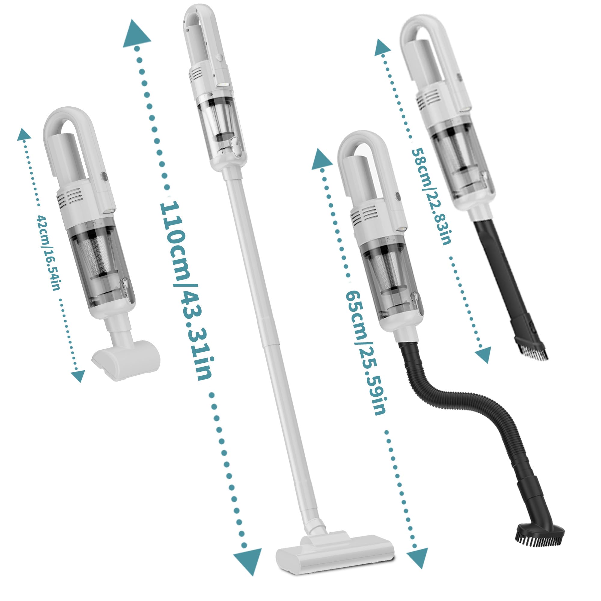 COCCKO Aspirapolvere Senza Fili Potente - Scopa Elettrica Leggera e Portatile, 6000Pa Aspirazione, Batteria 4000mAh, 17 Minuti Autonomia, Ricarica Type-C, per Casa e Auto (bianco-B)