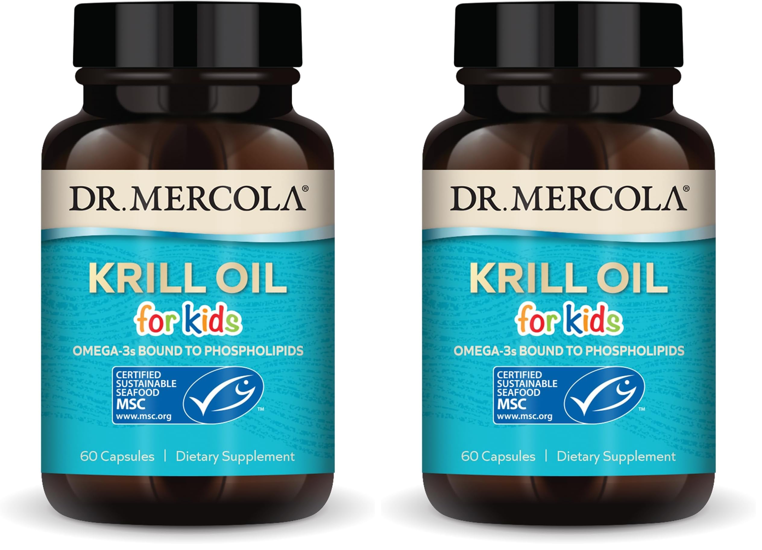 Dr. Mercola Krill Oil for Kids - 320 mg Krill Oil - MSC Certified - Supports Brain & Body Development - Phospholipid Form for Absorption - Non-GMO, Gluten-Free & Soy-Free - 60 Capsules (Pack of 2) 60 Count (Pack of 2)