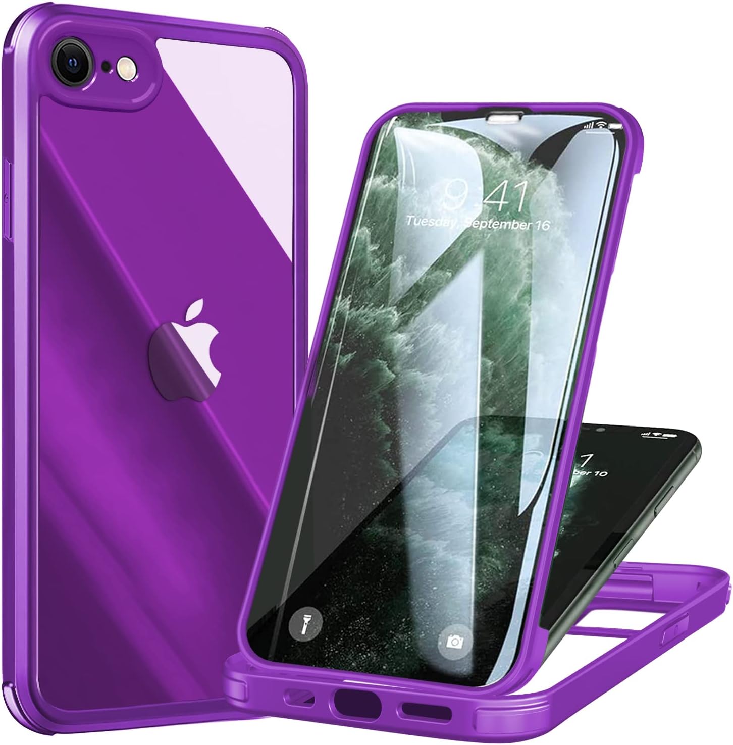 UBUNU iPhone SE Case with Screen Protector [Built-in 9H Hard Tempered Glass], For Magsafe Dual Layer 360 Full Body Protection For Men Women iPhone SE [2022/2020] Protective Phone Case 4.7 inch, Purple