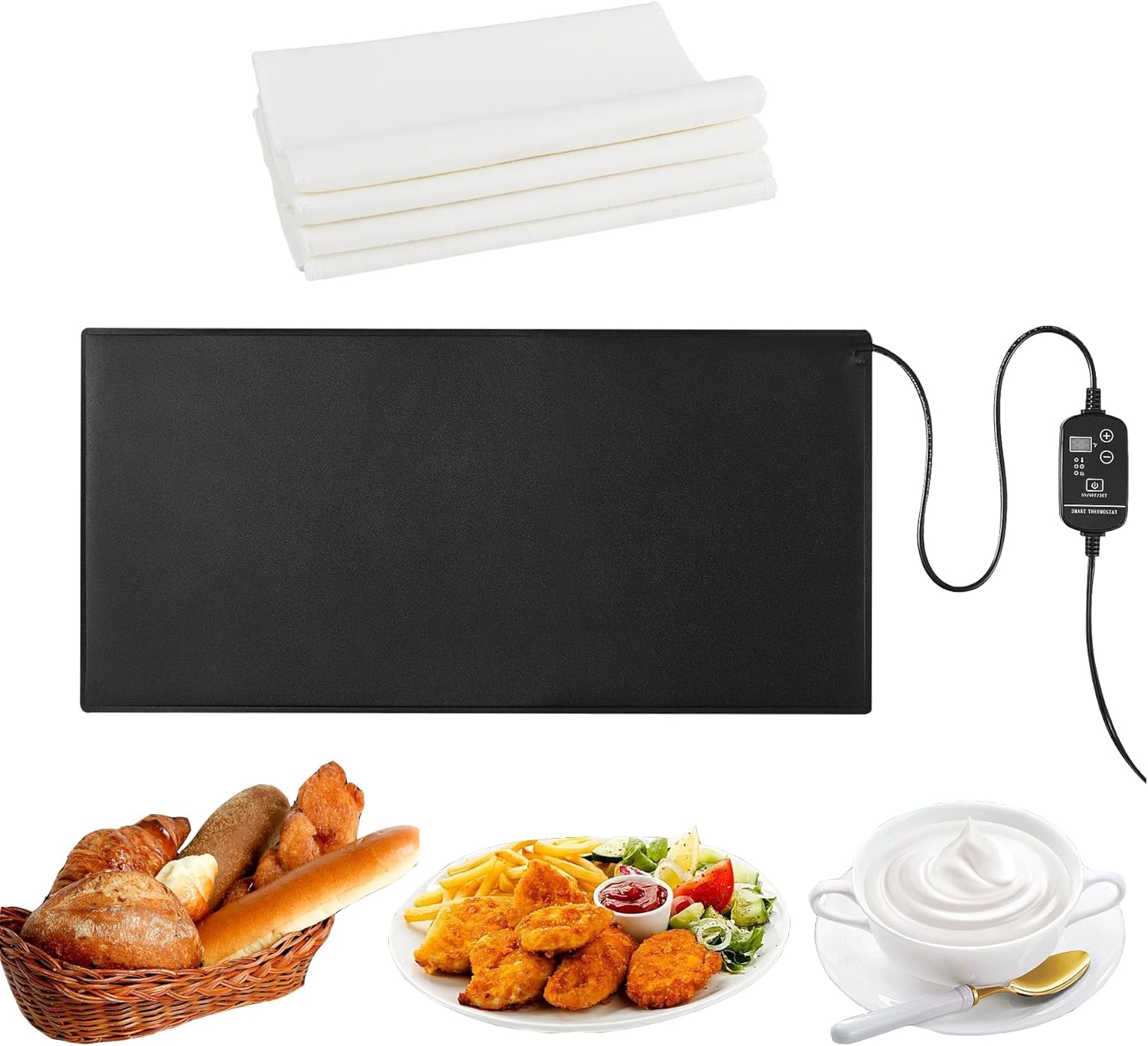 Bread Warming Mat with Pure Cotton Towel, Bread Dough Heated Proofing Mat (20.9" x 10") Adjustable Temperature, Sourdough Heating Pad for Food Warming, Dough Proofing, Yogurt Baking etc.