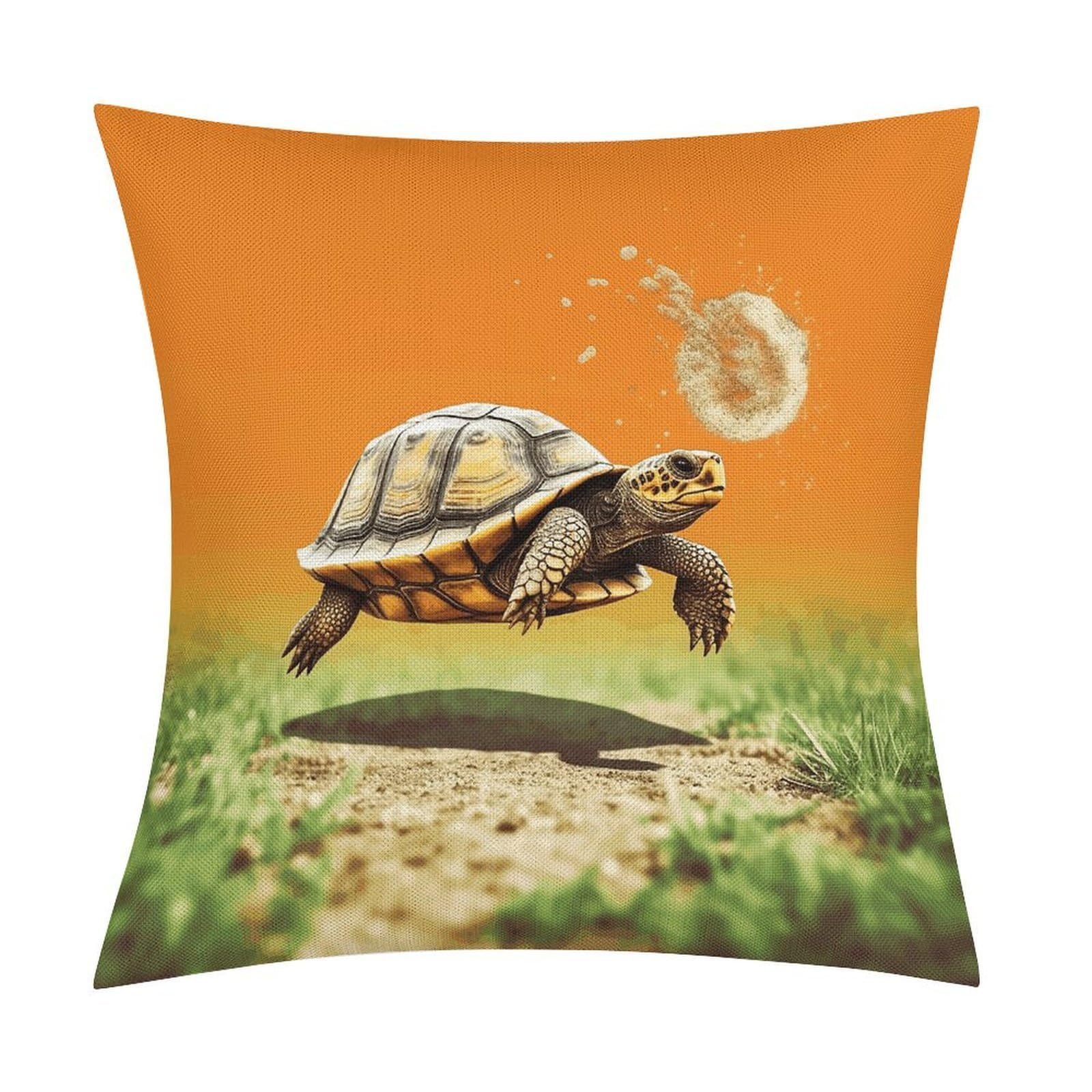 JTREHY Tortoise Turtle Jumping Throw Pillow Covers Farmhouse Pillow Cover Standard Pillow Shams Decorative Square Pillowcases Soft Pillow Cases Wrinkle Fade Resistant for Couch Home 18x18 Inch
