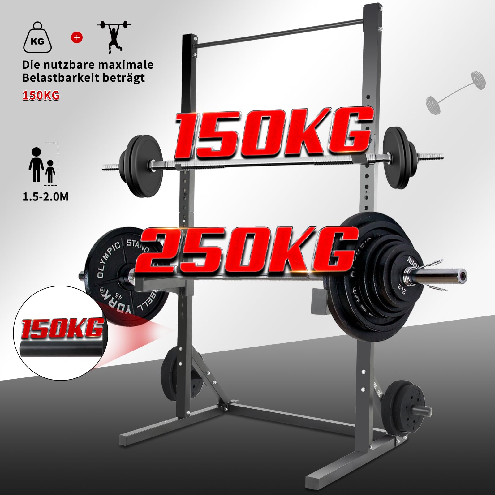 ISE Power Cage Verstellbares Kraftstation-Rack für Gewichtheben, Kniebeugen und Kreuzheben, Power Rack Schwarz Smith Machine Multipresse, Stahl-Konstruktion Klimmzugstange für Home Gym