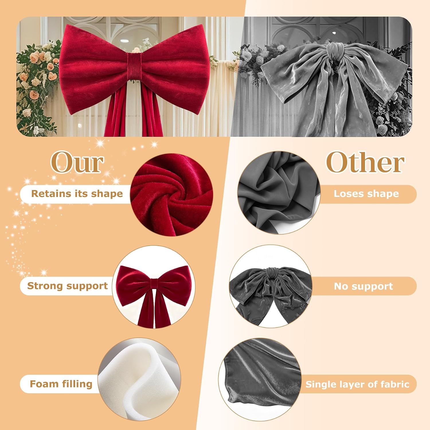 LEBENGURU Large Velvet Bow Party Backdrop Decor, 74.8 x 23 Inch Red