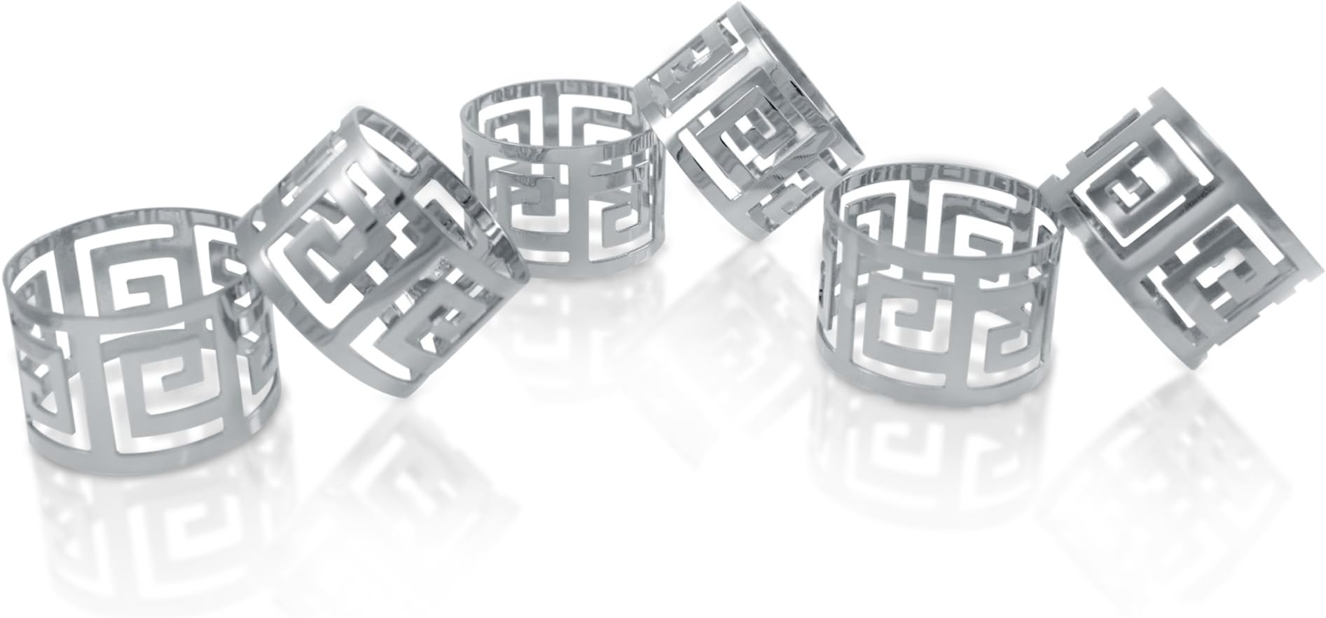 Napkin Rings - Set of 6 Exquisitely Crafted Designer Napkin Rings For Home, Wedding or Holiday parties (Silver Ring)