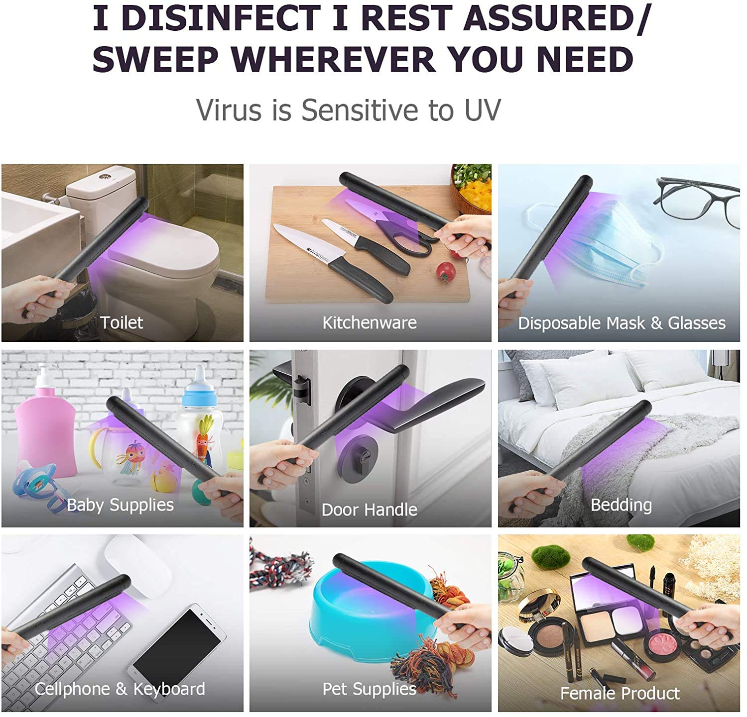 GXMMAT UV Light Sanitizer Wand Handheld Disinfection Lamp