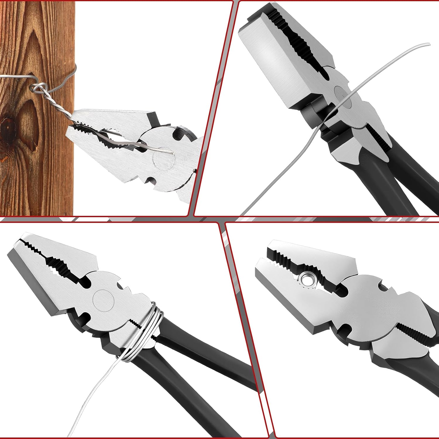 10'' Fence Pliers Button Fencing Pliers Heavy Duty for Bending Cutting and Gripping Flat Nose Wire Cutter Plier for Construction and Wire Fence Resists Rust and Corrosion