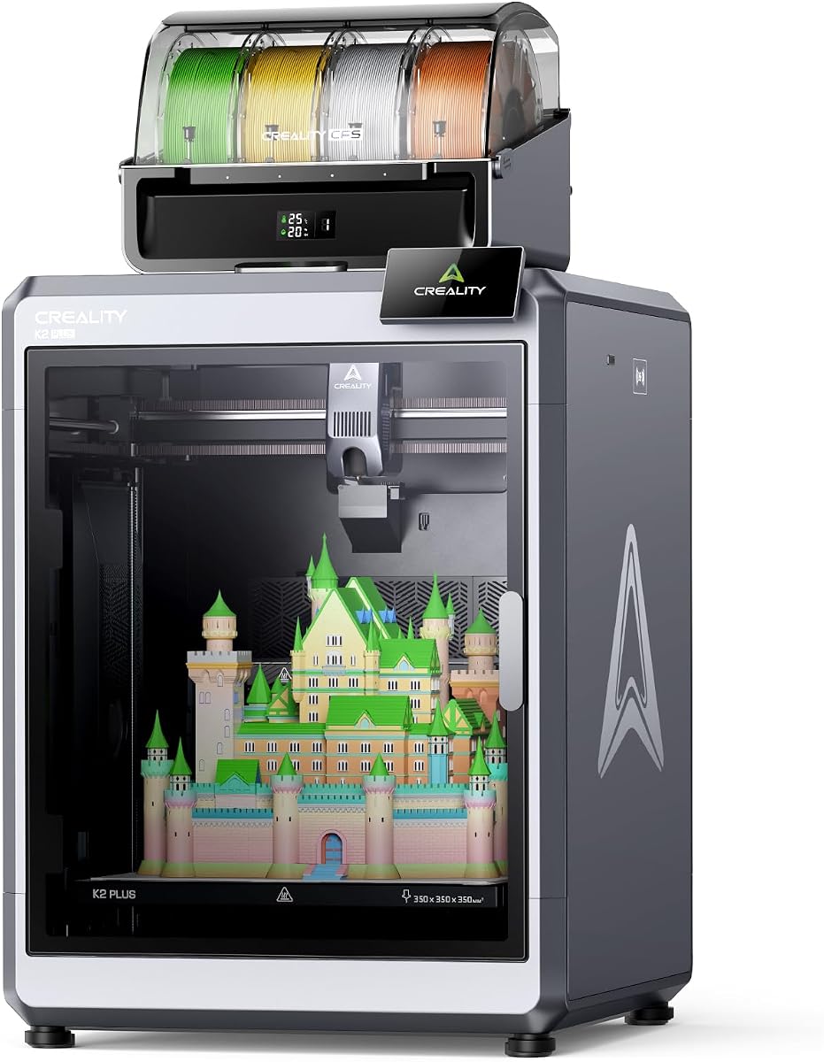 Impresora 3D combinada Creality K2 Plus, impresión multicolor con el nuevo CFS | Velocidad de impresión máxima de 600 mm/s, nivelación totalmente automática, extrusora de accionamiento directo de próxima generación, cámara dual Al, volumen de construcción 350*350*350 mm