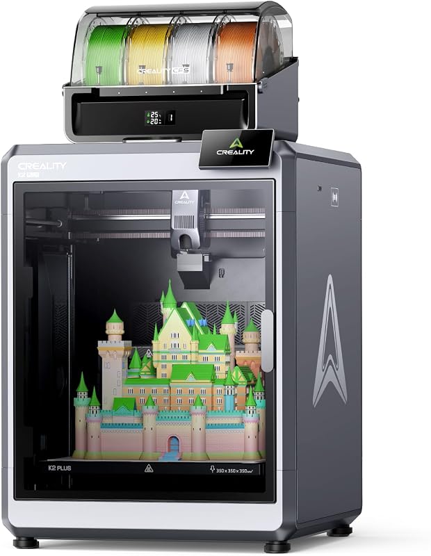 Impresora 3D combinada Creality K2 Plus, impresión multicolor con el nuevo CFS | Velocidad de impresión máxima de 600 mm/s, nivelación totalmente automática, extrusora de accionamiento directo de próxima generación, cámara dual Al, volumen de construcción 350*350*350 mm