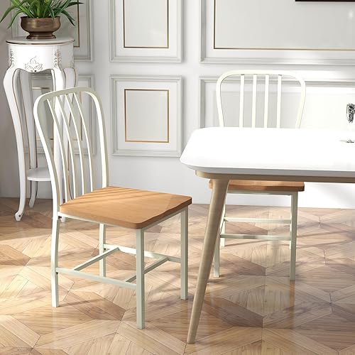 Miniatura 8 de COSTWAY Juego de 4 sillas de comedor de 18.5 pulgadas de altura de asiento, sillas de cocina con respaldo de eje sin brazos, silla Windsor de granja
