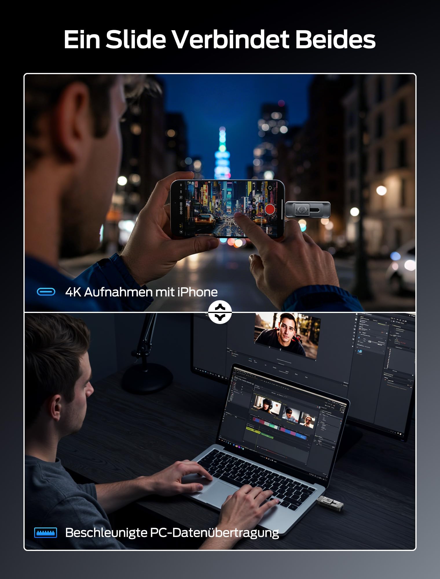 MOVE SPEED Externe SSD 128GB, Externe Festplatte mit bis zu 560MB/s Lesegeschwindigkeit, SSD Extern mit Dual-Ports & Push-Pull Design, Typ-C + USB 3.2 Portable SSD für iPhone 17/16/15/Android/Mac