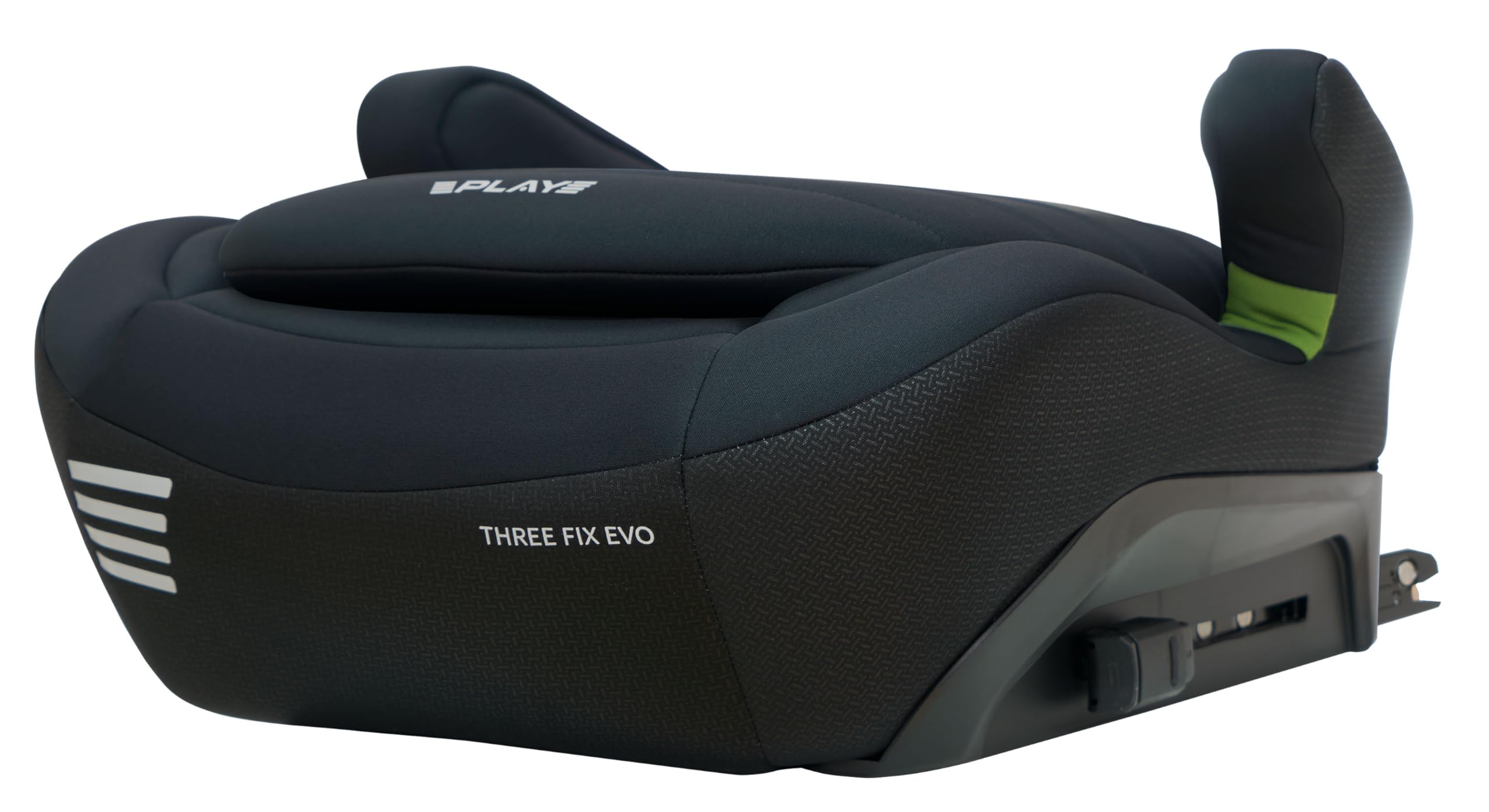 Play Three fix Evo. Elevador de coche para niños de 125-150 cm (6-12 años aprox) con respaldo e isofix (Negro)