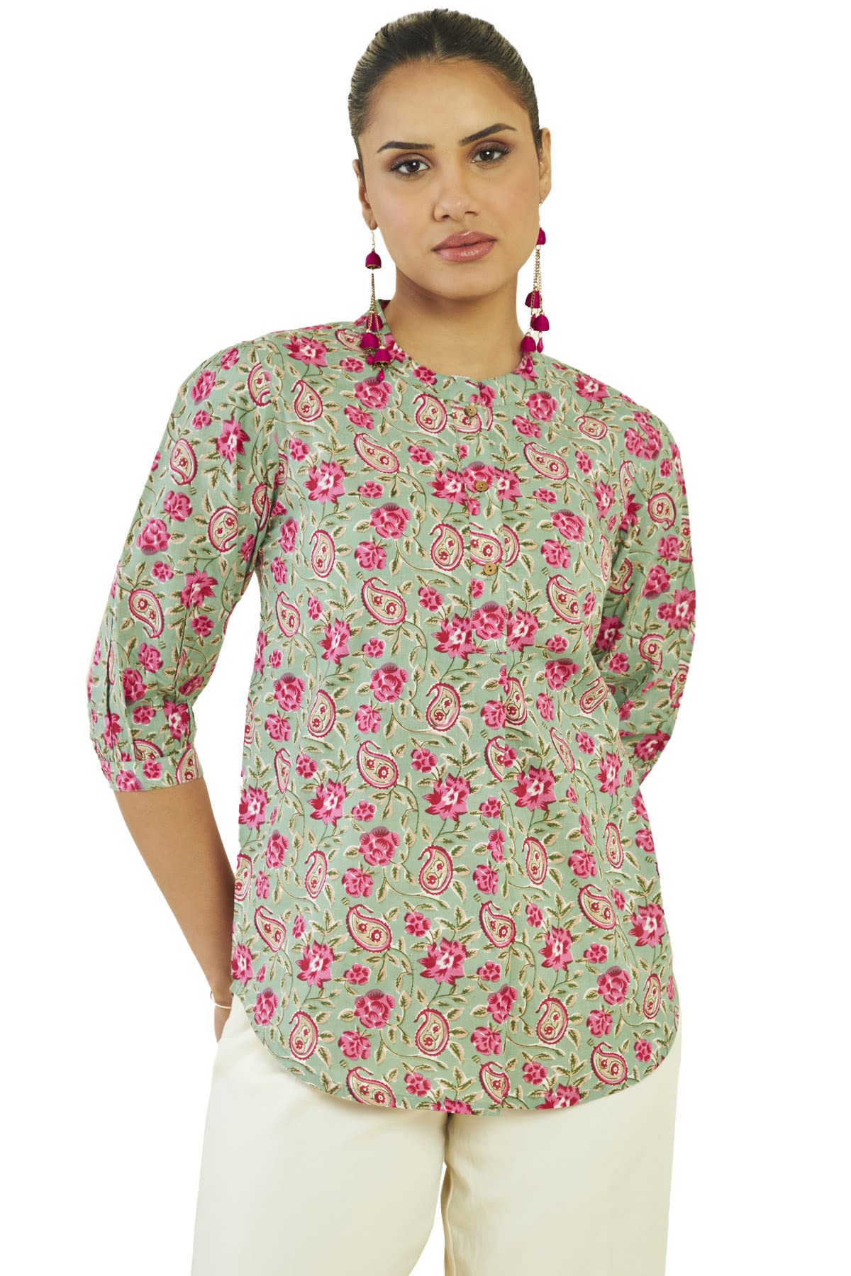 SochWomen Green Cotton Floral Tunic
