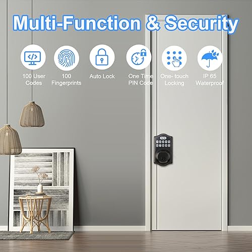 Miniatura 3 de Yuehuam Cerradura de puerta de entrada sin llave con código, cerrojo de huellas dactilares, cerradura electrónica con teclado con 2 llaves,