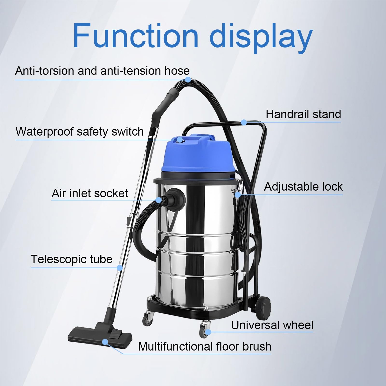 Aspiratore Multifunzione Aspirapolvere 1400W Potente Con Serbatoio Acciaio Inox 60L, Aspiratore Industriale Professionale per Garage, Laboratorio E Auto(Orange)