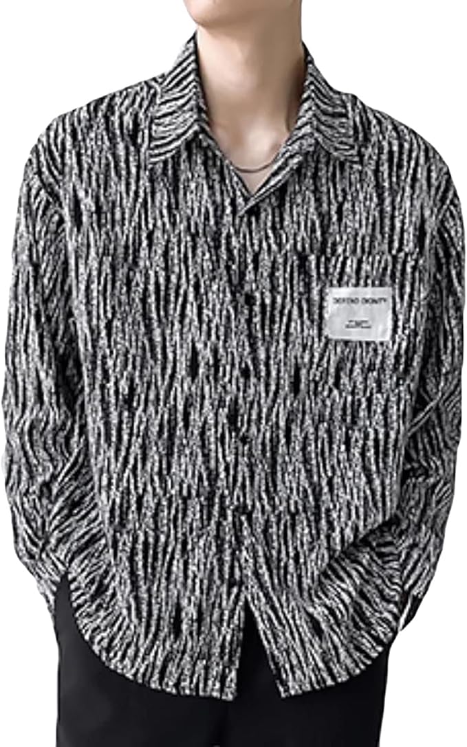 Amazon Mmtyrmストライプシャツ メンズ ゆったり 長袖シャツ オーバーサイズ トップス おしゃれ ワイシャツ プリント ホワイト 開襟シャツ メンズ カジュアルシャツ ストリート系 黒シャツ シャツ 通販