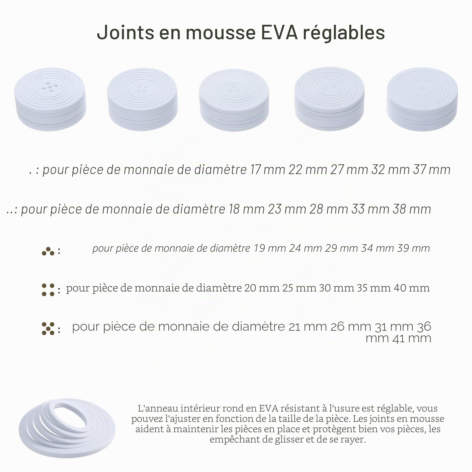 Kyrio Lot de 30 boîtes à pièces de monnaie en bois avec capsules rondes en plastique, boîte de protection pour collectionneurs de pièces de monnaie pour tailles de pièces de 17 à 45 mm Claire