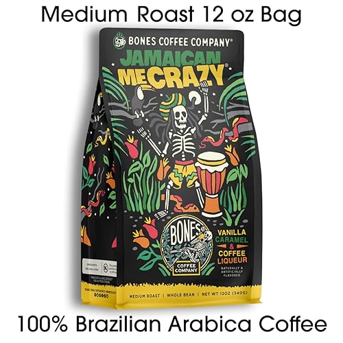 Miniatura 3 de Bones Coffee Company Jamaican Me Crazy Café con sabor a caramelo de vainilla, granos arábica bajos en ácido tostado medio, para cafetera de goteo
