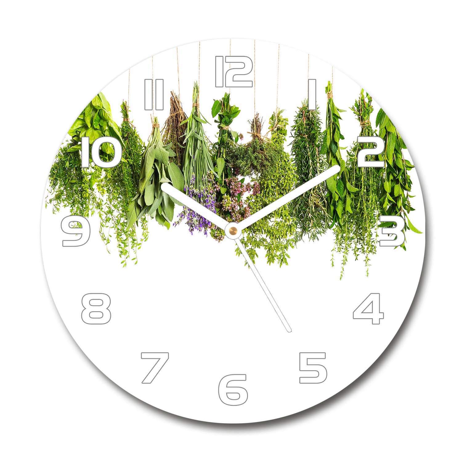 Horloge en verre rond 30cm Tulup design herbes pour décoration murale de salon