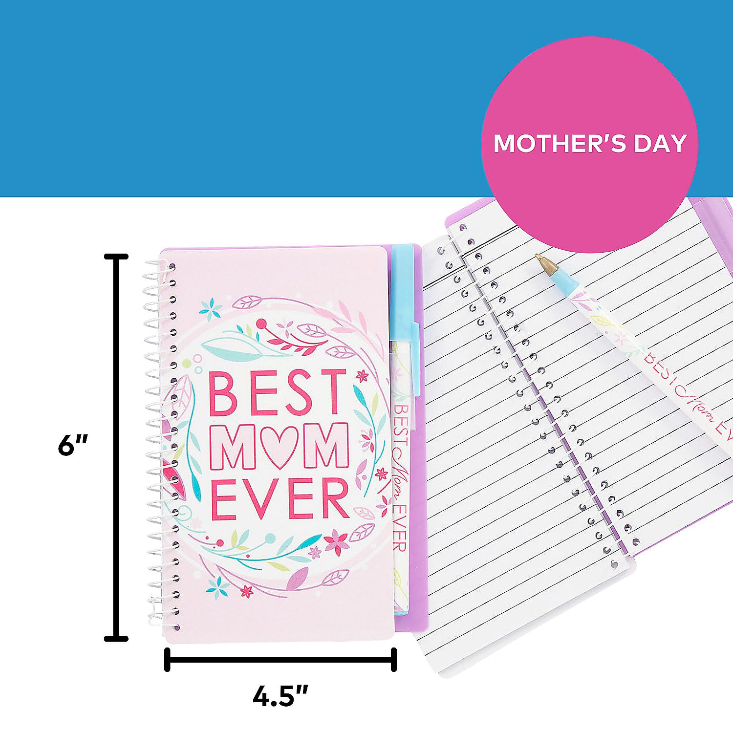 Fun Express Mother’s Day Best Mom Ever Spiral Notebooks with Pen, 12 Pieces