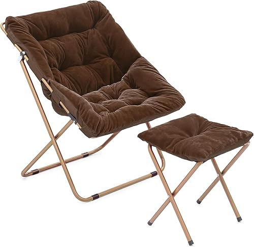 Miniatura 148 de Magshion Silla platillo plegable con otomana para adultos, cómodo asiento de lectura, asiento de piel sintética con marco de metal acolchado grueso