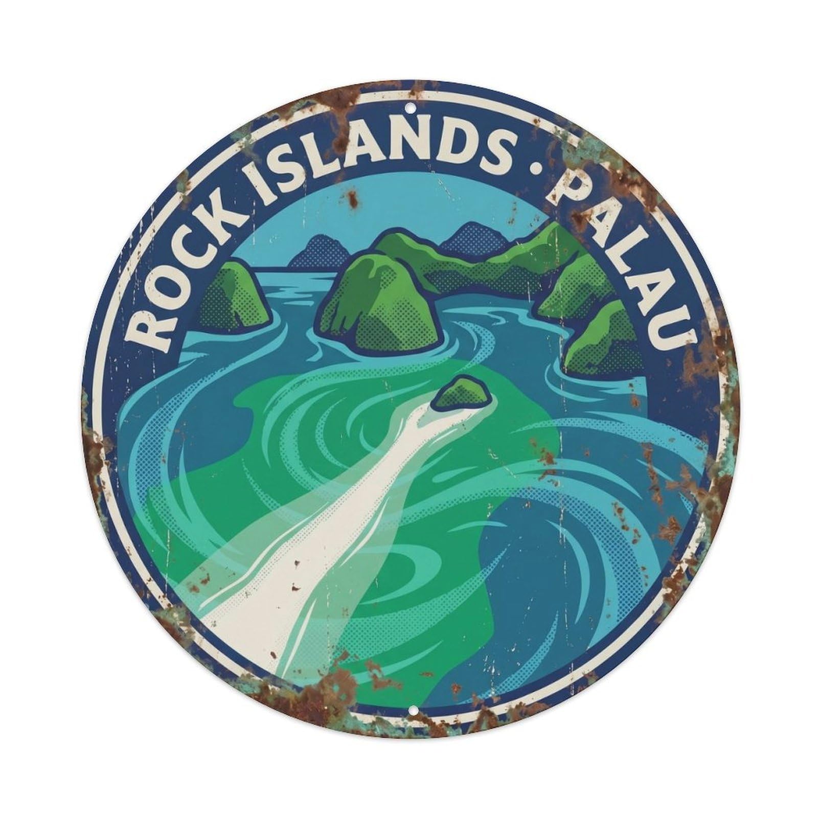 Olyhtr 8X8inch Classic Style Palau Ngerchong Sandbar Aerial Retro Rock Islands Metal Tin Sign