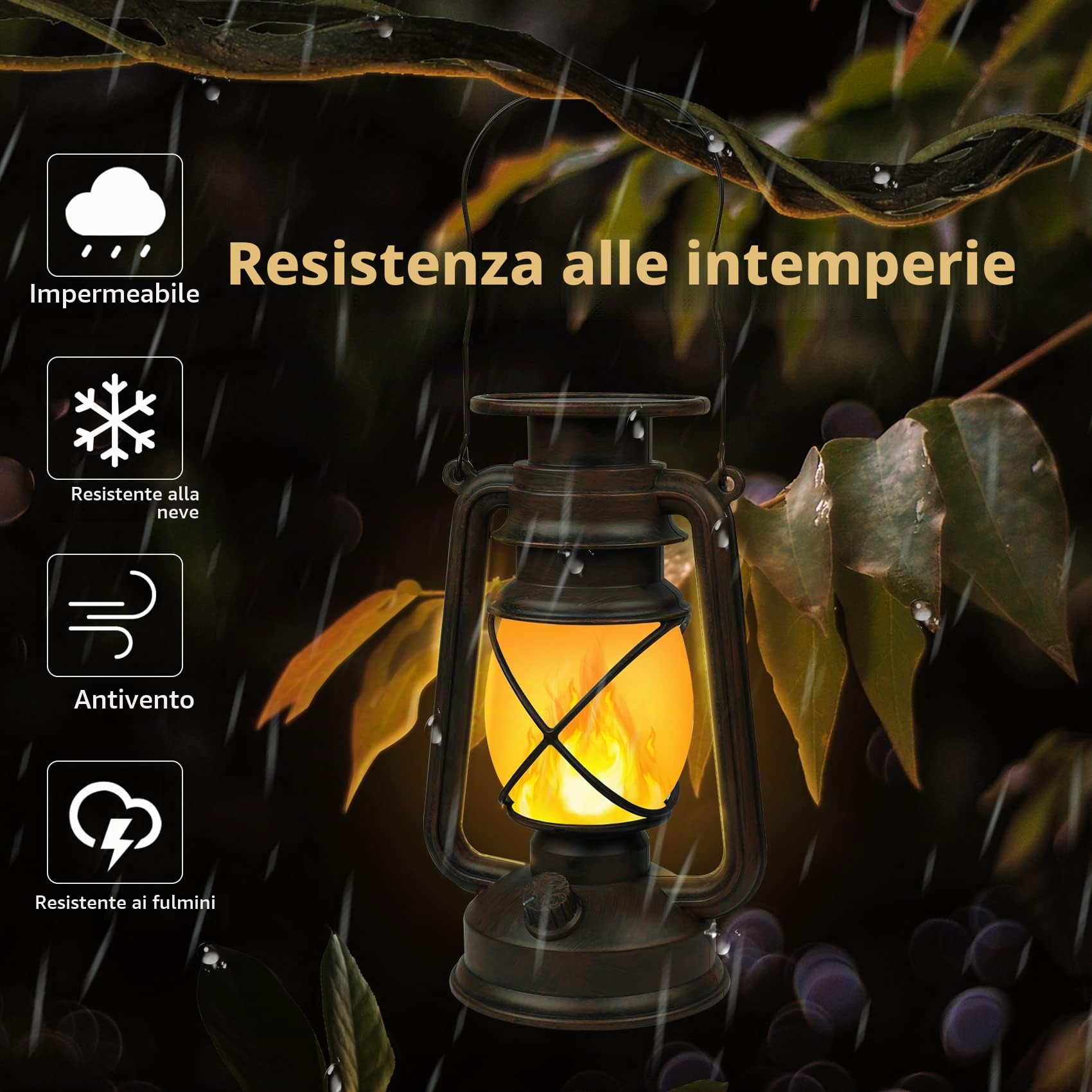 KINGLEAD Lanterna Solare da Esterno Vintage 2 Pezzi, Impermeabile IP65 LED Retrò Con Effetto Fiamme Dimmerabile, per Campeggio