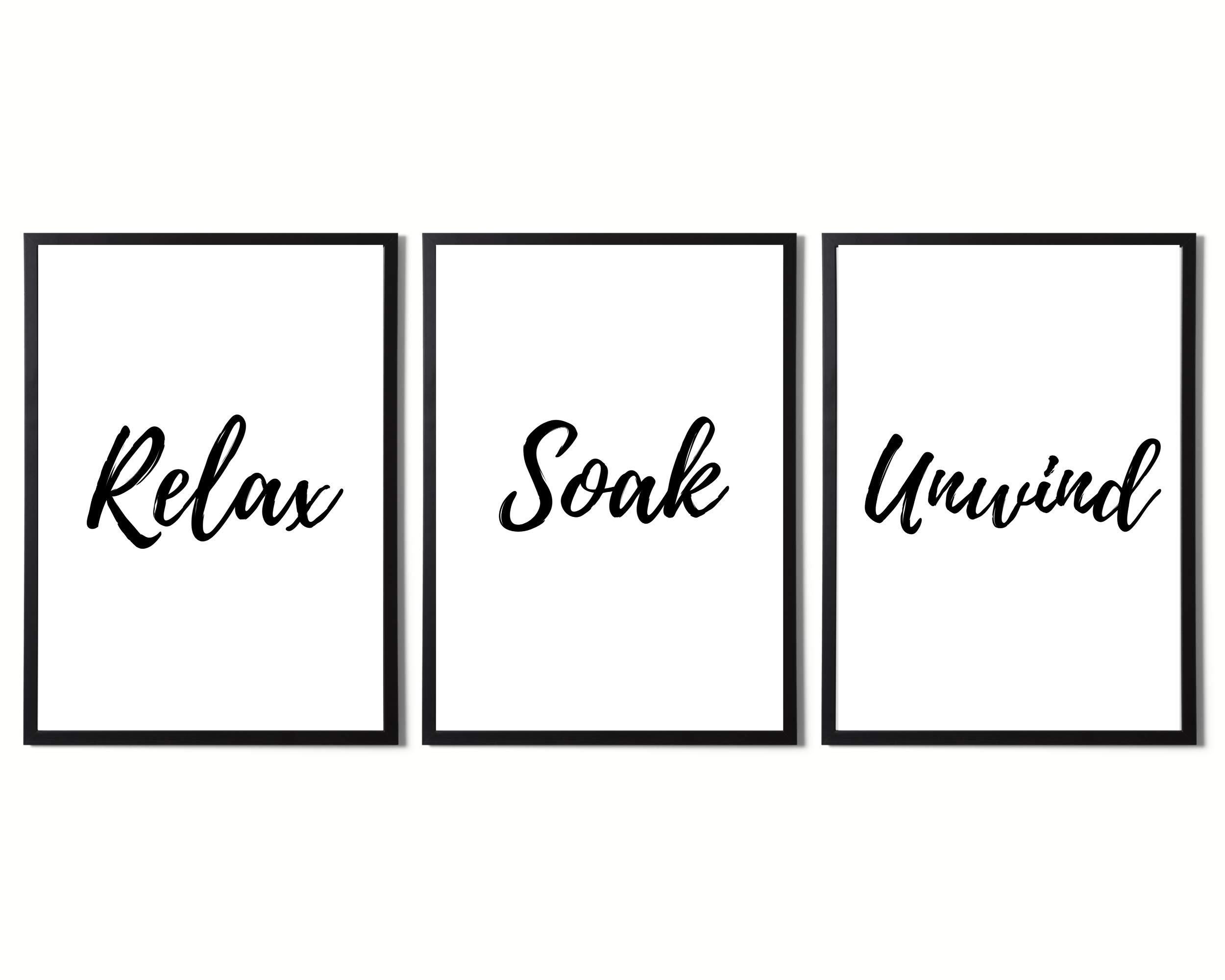 State Media Vision Relax Soak Unwind Modern Bathroom Wall Art - Set Of 3 Minimal Bathroom Decor - Print Only (Set 1, A4)