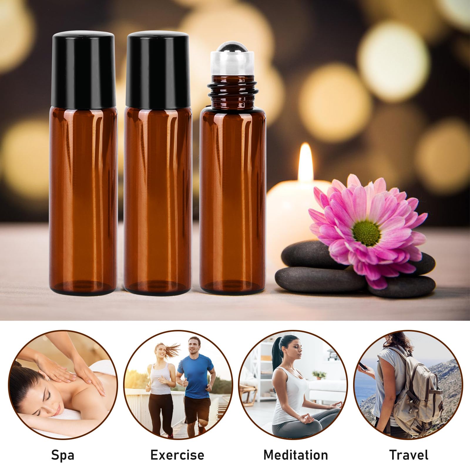 Lot de 30 bouteilles en verre roll-on 10 ml rechargeables huiles essentielles
