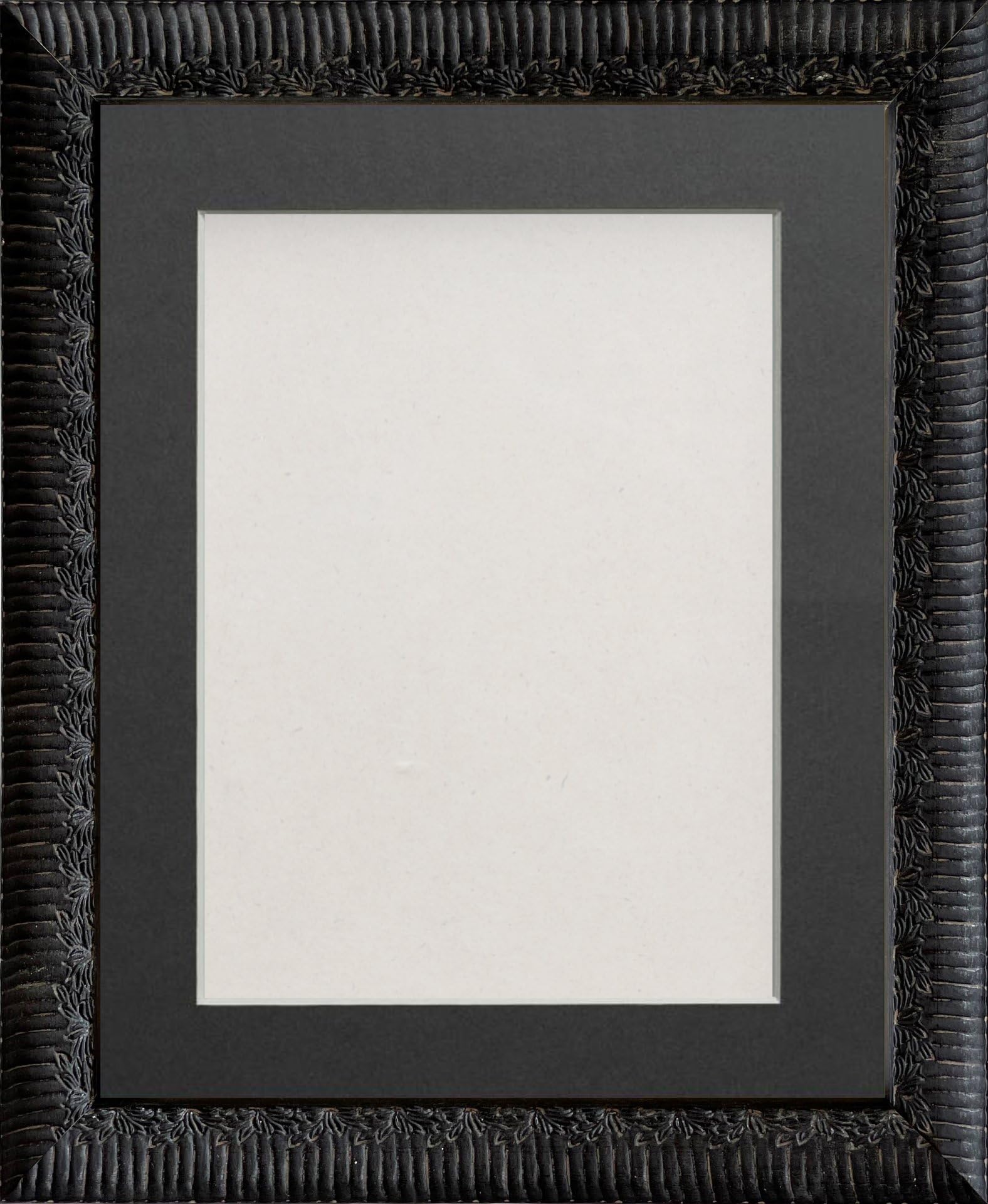 Frame Company Boleyn Black Ornate Decorative Wooden A4 Frame With Grey Mount for Image 10x6 inch *Choice of Sizes and colours* Fitted with Real Glass โ image 1