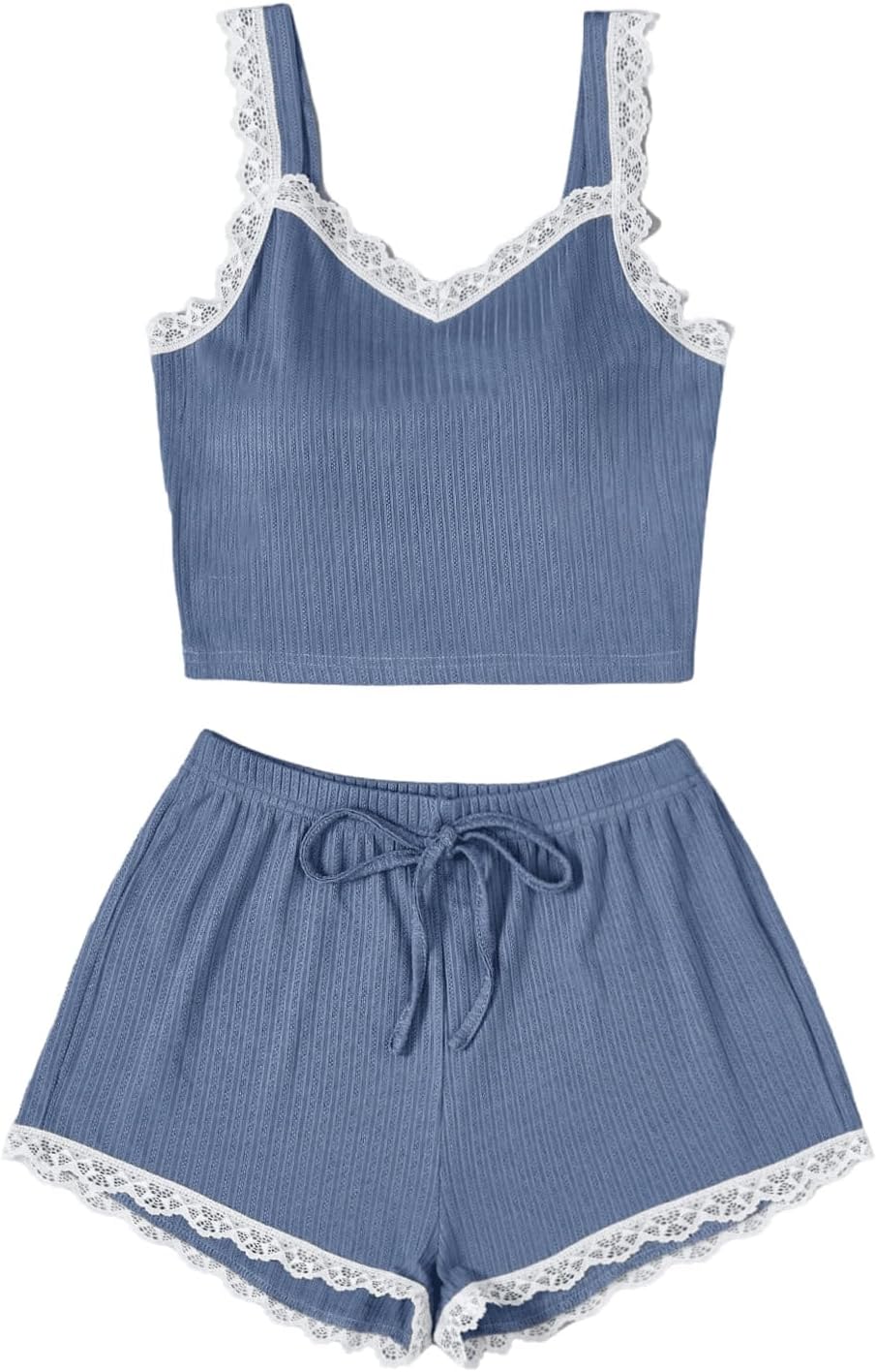 SHENHE Women's Cami Pajama Set Lace Trim Sleepwear Sleeveless Soft Knit Shorts Pjs Lounge Set