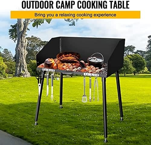 Miniatura 3 de AHLOKI Mesa de cocina de acero al carbono con mesa y parabrisas desmontable de 38 x 16 pulgadas, mesa de horno holandés Camp Chef, cuatro patas para