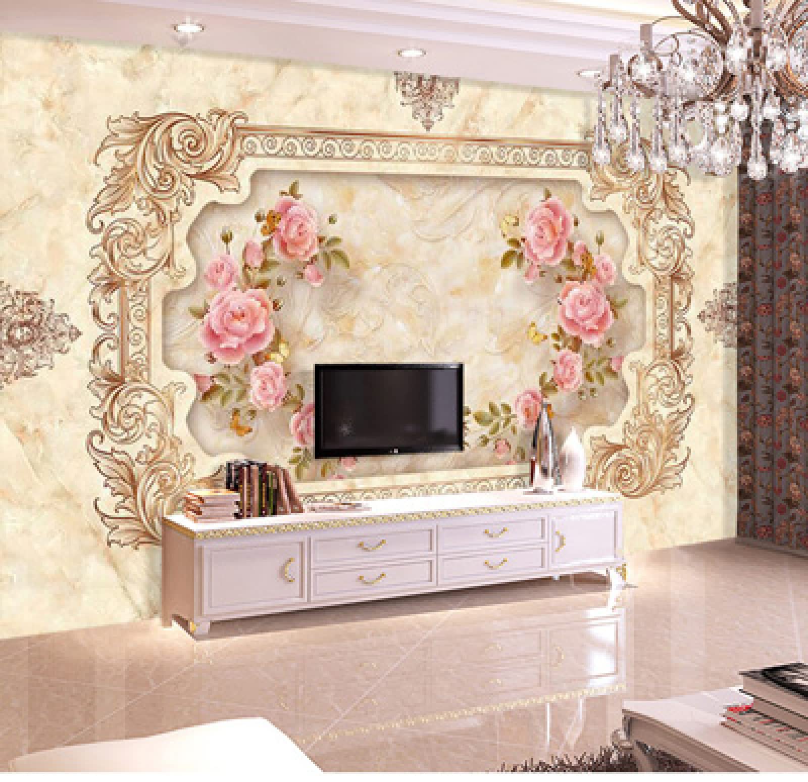 Papier peint 3D fleurs 400x280cm créez un salon nature élégant