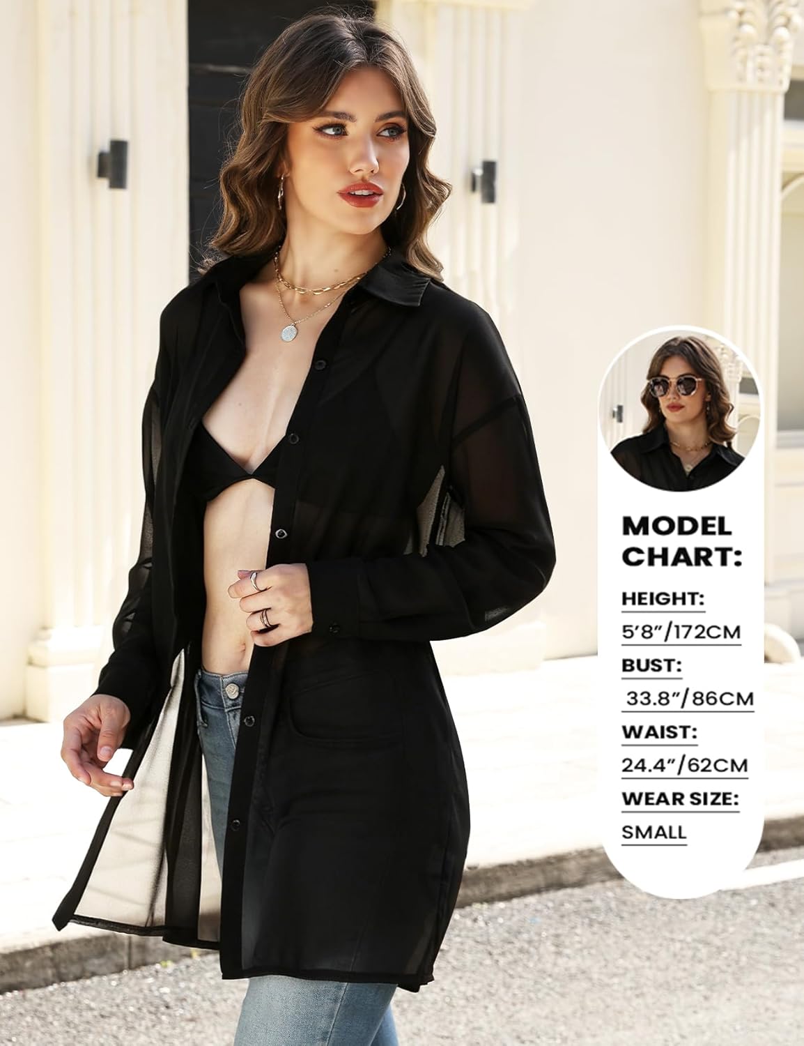 Gihuo Womens Sheer Blouse Mesh Button Down Shirts Long Sleeve Sexy See Through Tops - Image 4