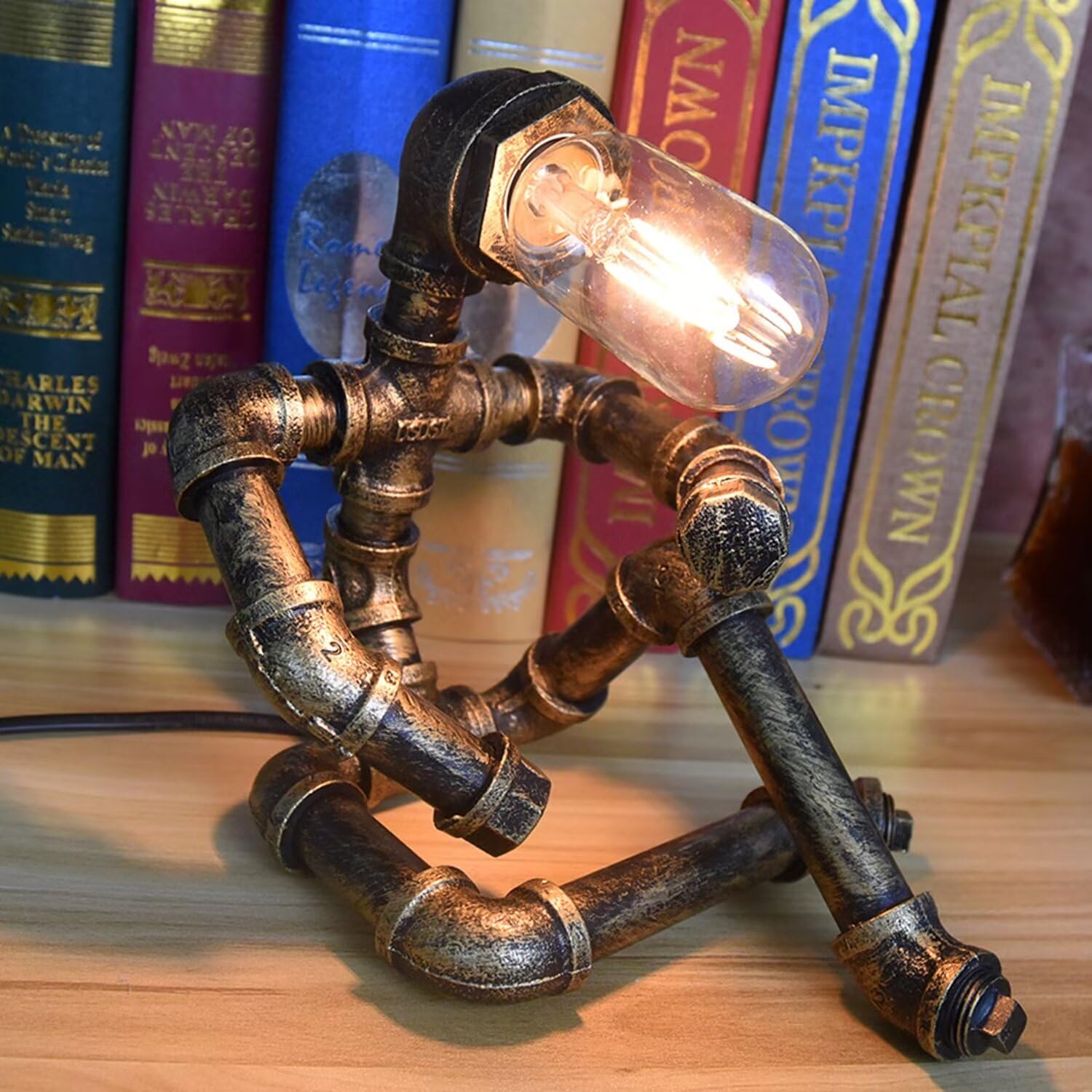 Pipre E Pipr Water Pip Tabl Lamp Robot Styl- Retro Industrial Steampunk Rustic Tabl Light- Vintag Farmhous Desk Lamp For Bedroom,Offic, Bedsid, Nightstand, Baror Or Shop(Not Included Bulb)