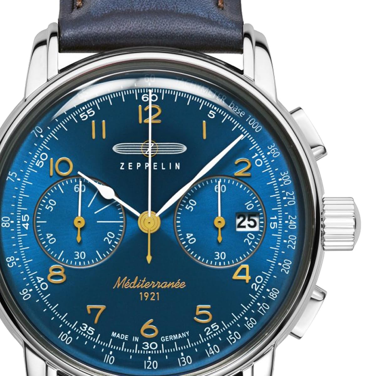 Zeppelin 9670-3 Herrenuhr 100 Jahre Méditerranée Edelstahl Silberfarben Blau Made in Germany