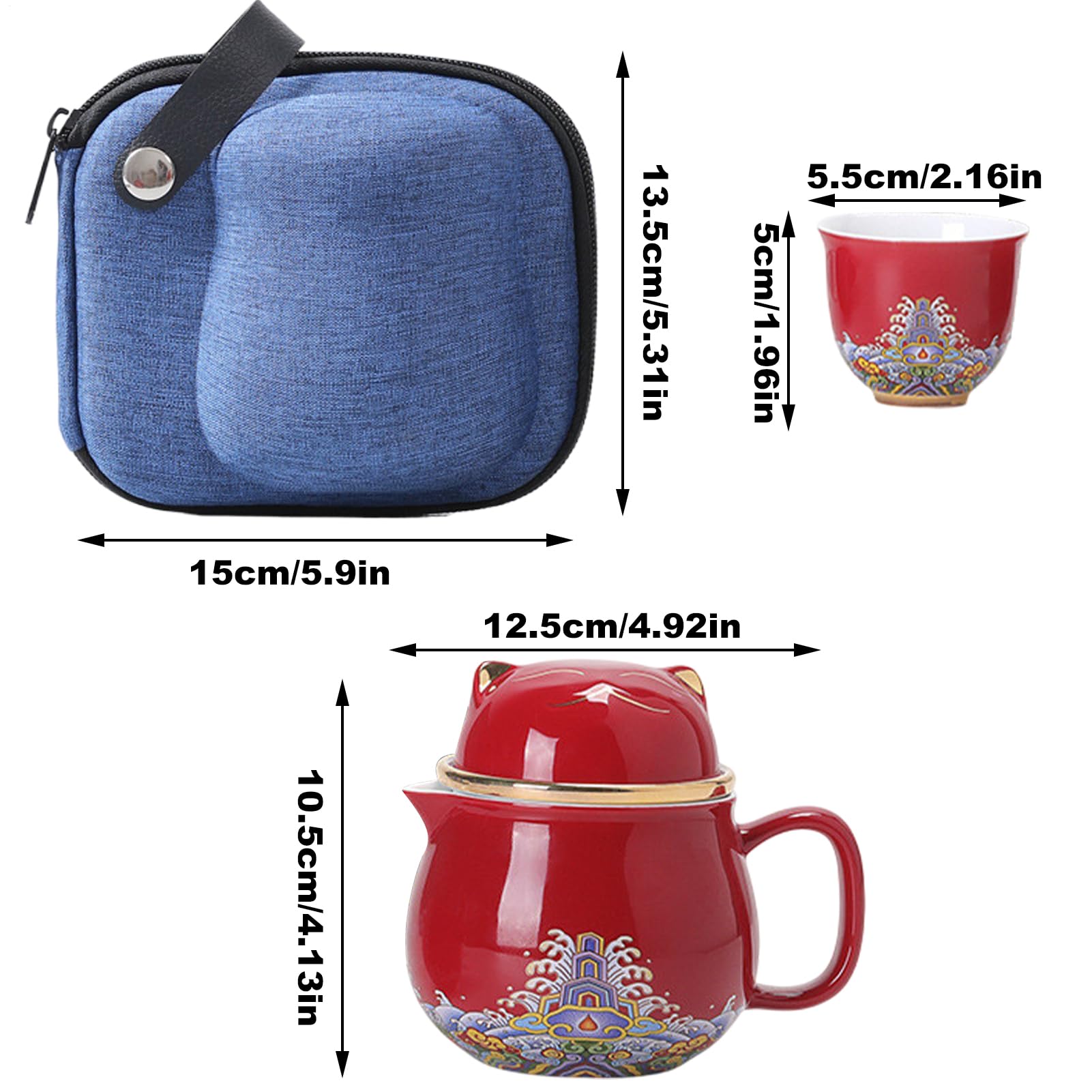 Set Teiera Con Colino Per Tè Servizio Da Tè In Porcellana Antiurto E | Gatto Portafortuna Adatto Per Uso Domestico, Picnic All'Aperto E