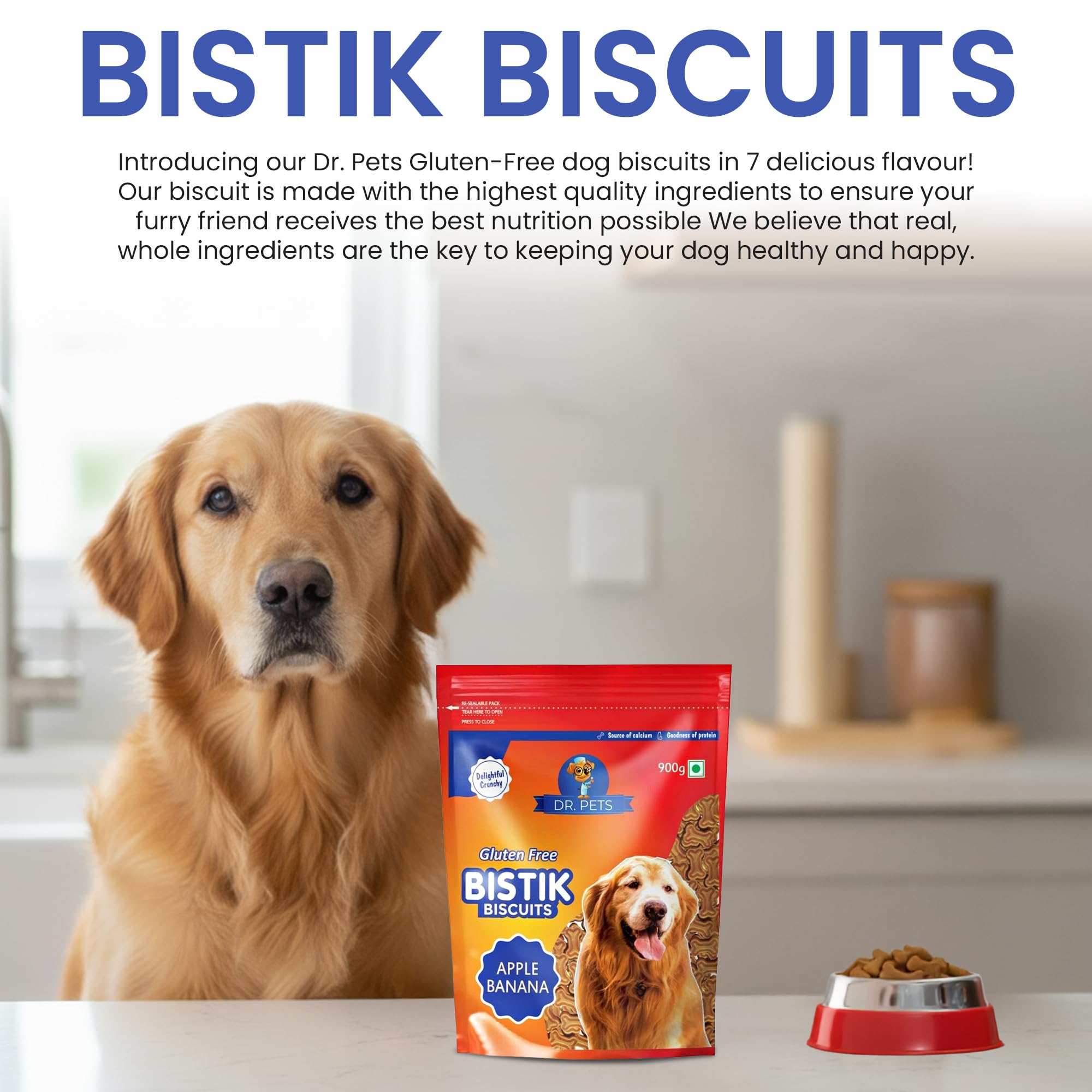 Dr. Pets 900g Bistik Dog Biscuits | Apple Banana Flavour | Gluten Free Crunchy Dog Treats for Puppies & Adult Dogs | Healthy Training Snacks for All Breeds 1