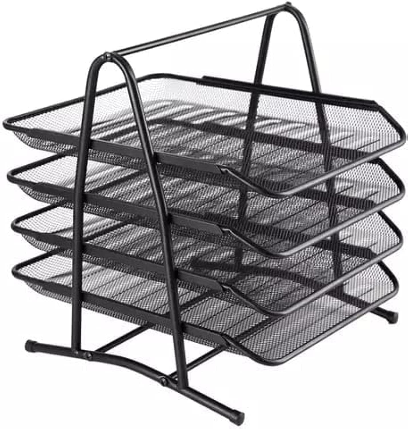 Metal Paper Tray 4 Tier, Document Organizer For Desk Accessories,Office Supplies, Files Racks, Mesh File, Folders, Mails, A4 Papers Table Organiser, School Books Rack