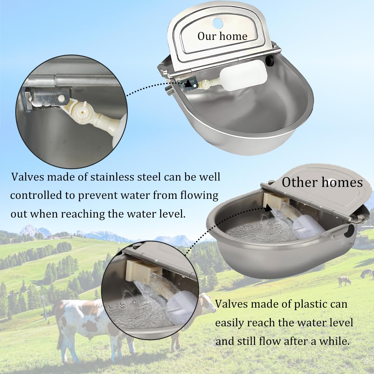 Distributore automatico di acqua per cani Dispenser di grande capacità per cani in acciaio inox Outdoor Pet Waterer Feeder, mangiatoia esterna per pollame, capre, piccoli bestiame