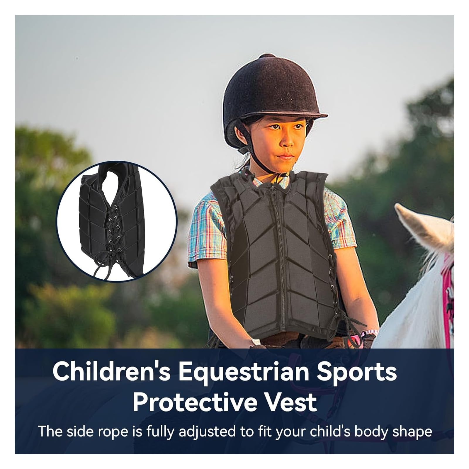 Ecuestres chaqueta protectora chaleco， Chaleco de seguridad acolchado y protector for entrenamiento de equitación, cómodo y adecuado for niños y niñas