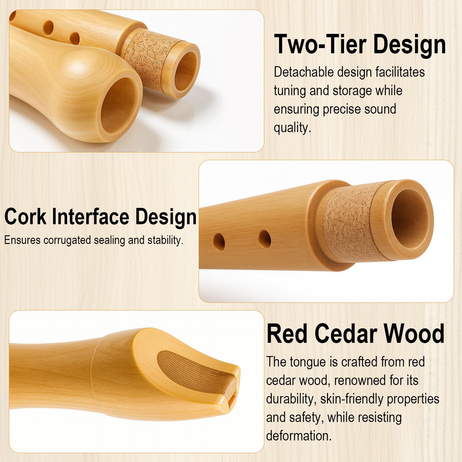 Flûte à Bec en Bois,Flûte à Bec Soprano,Flûtes à Bec à 8 Trous Conception Détachable avec Boîte Cadeau Brosse à Nettoyer Flute a Bec Enfant pour élèves et Débutants
